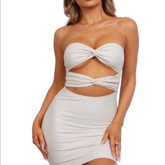 STRAPLESS VEGAN LEATHER MINI DRESS - Picture 1 of 5